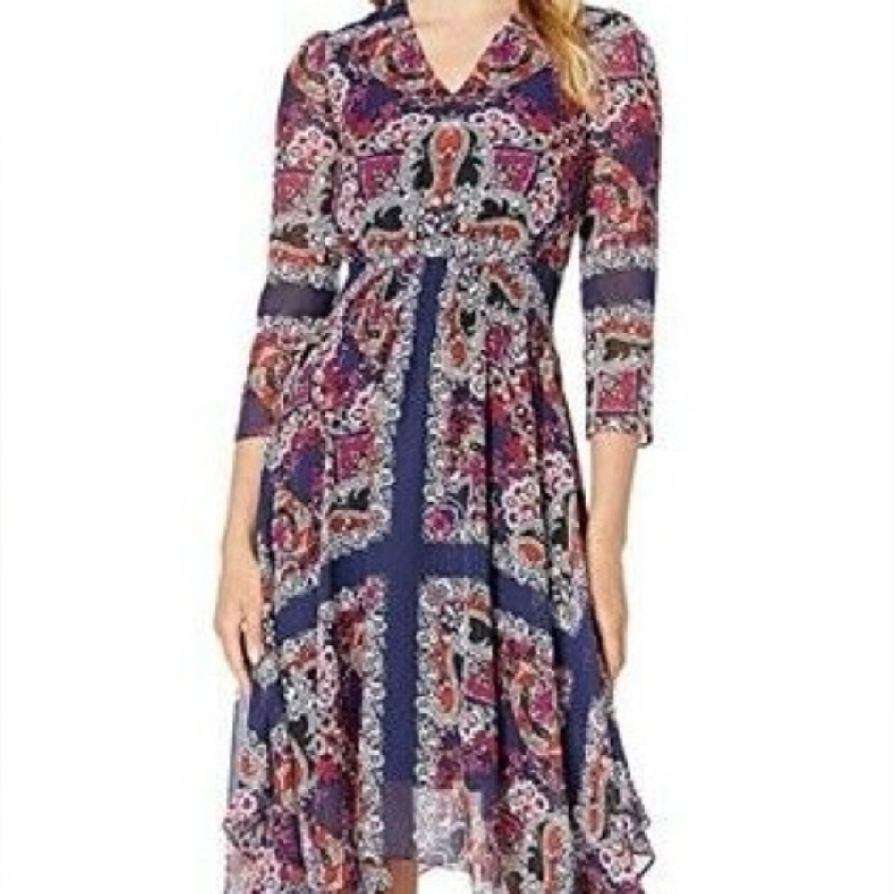 Vince Camuto Blue and Pink Handkerchief Hem Dresa